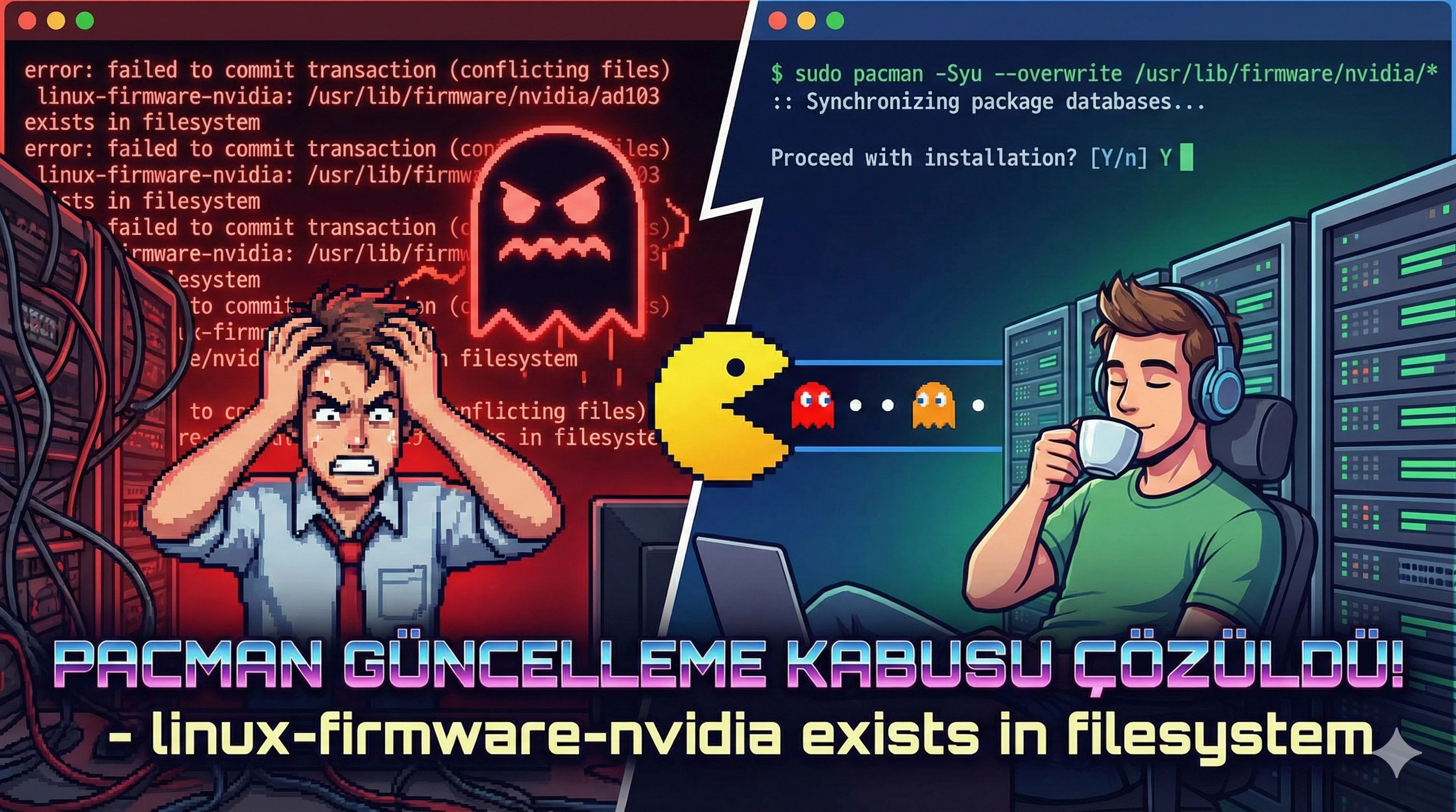 Pacman Güncelleme Kabusu: "linux-firmware-nvidia exists in filesystem" Hatası ve Kesin Çözümü