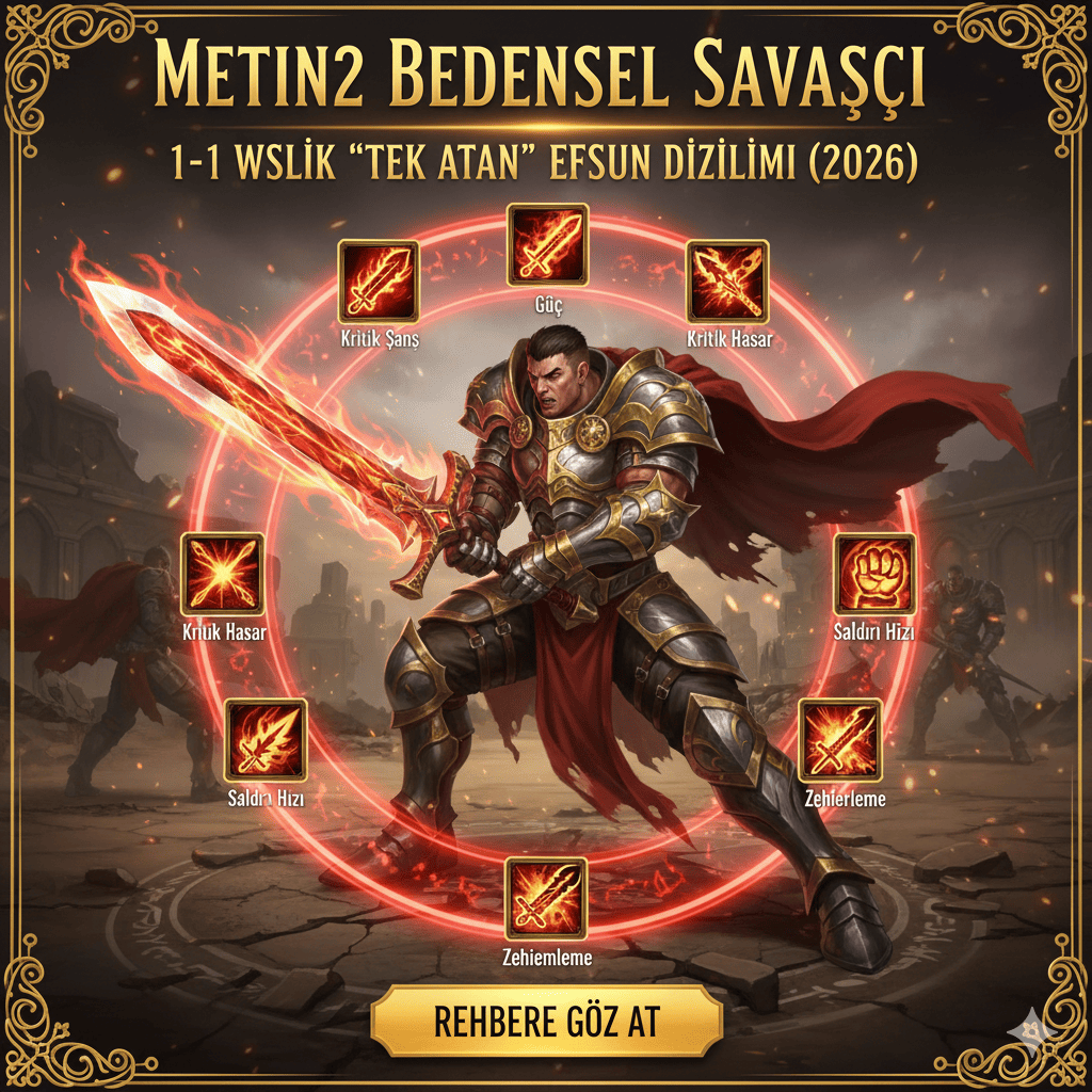 Metin2 Bedensel Savaşçı: 1-1 Wslik 'Tek Atan' Efsun Dizilimi (2026)
