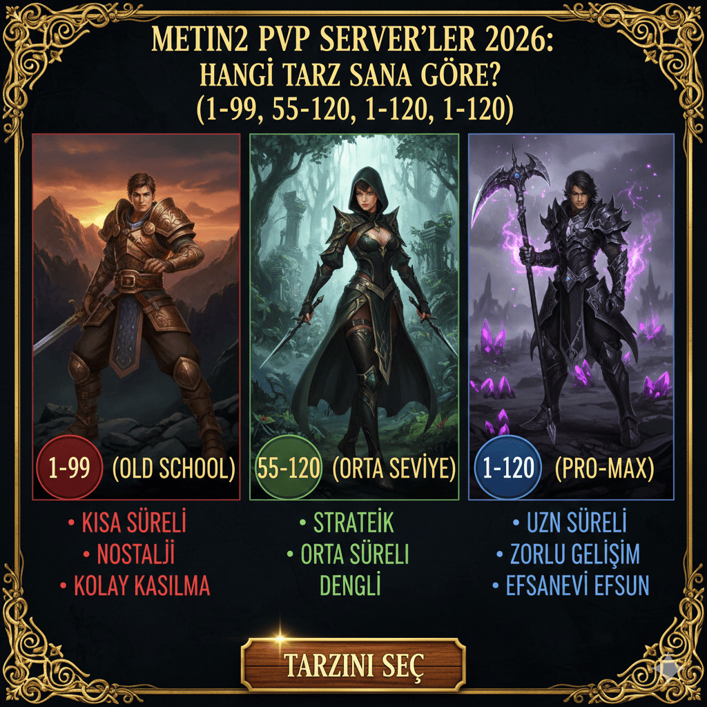 Metin2 PvP Serverler 2026: Hangi Tarz Sana Göre? (1-99, 55-120, 1-120)